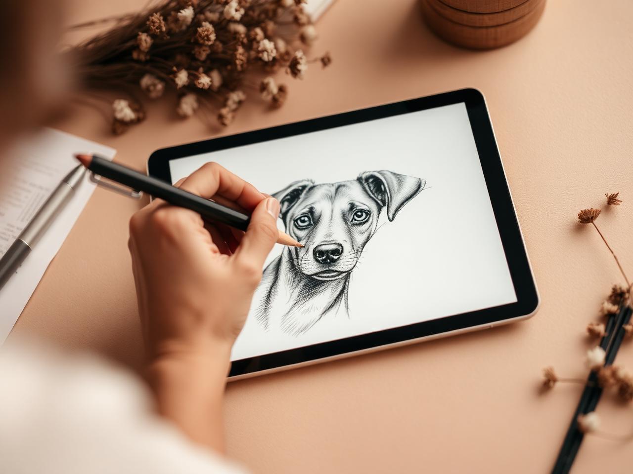 Artist sketching pet portrait